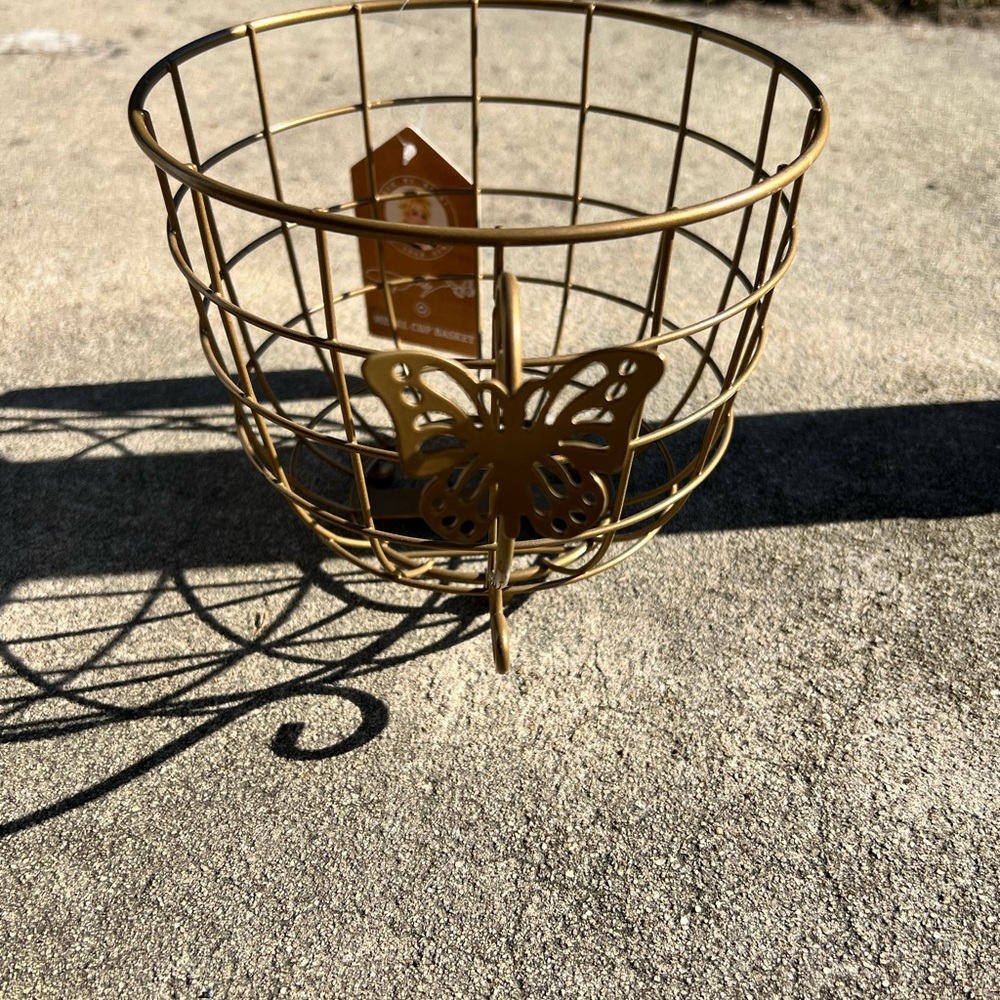 Elegant Gold Wire Basket with Butterfly Design